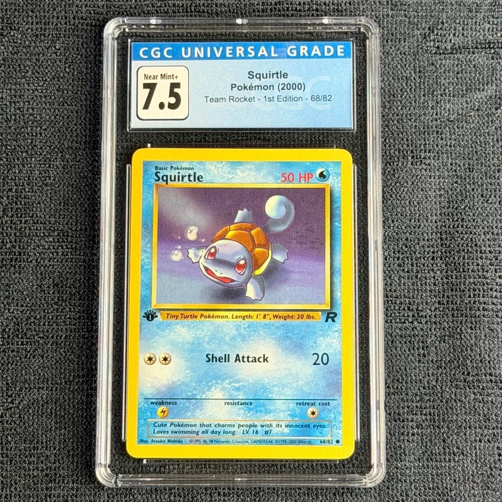 Pokemon Squirtle 68/82 1st Ed. CGC 7.5 NM+ Blue Label TCG 2000 Team Rocket WotC